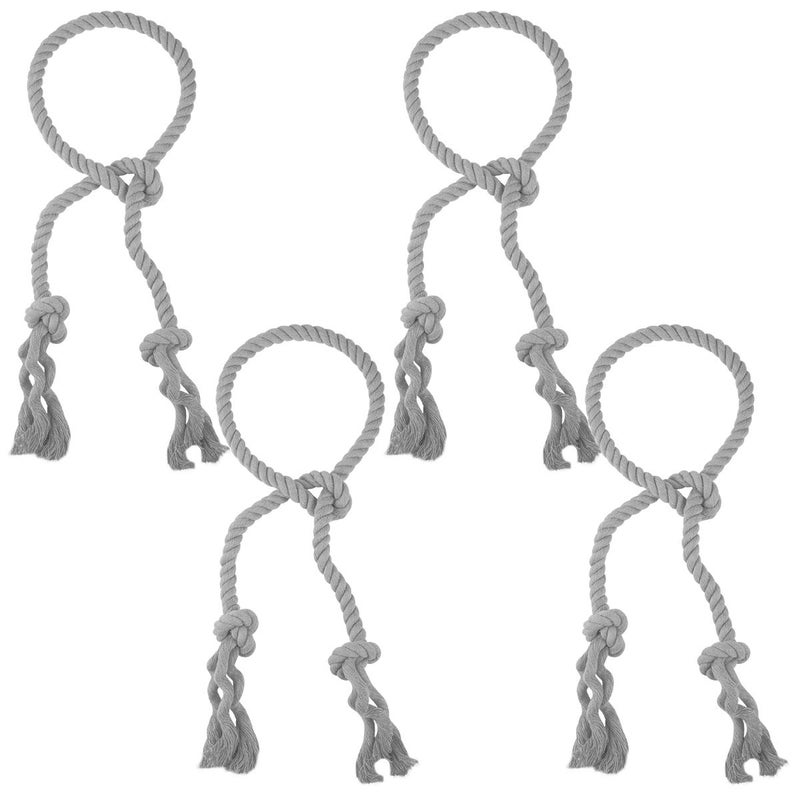 Apipi 4 Pcs Grey Natural Cotton Curtain Tiebacks- Farmhouse Style Curtain Holdback Rope Curtain Decorative Holdbacks for Rural Style Drapery Tieback - Image 1
